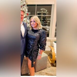 Halogen Sequin Long Sleeve Dress with Sequin Belt
